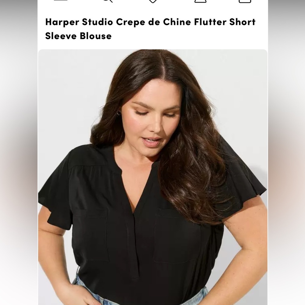 Black Crepe de Chine Flutter Sleeve Blouse